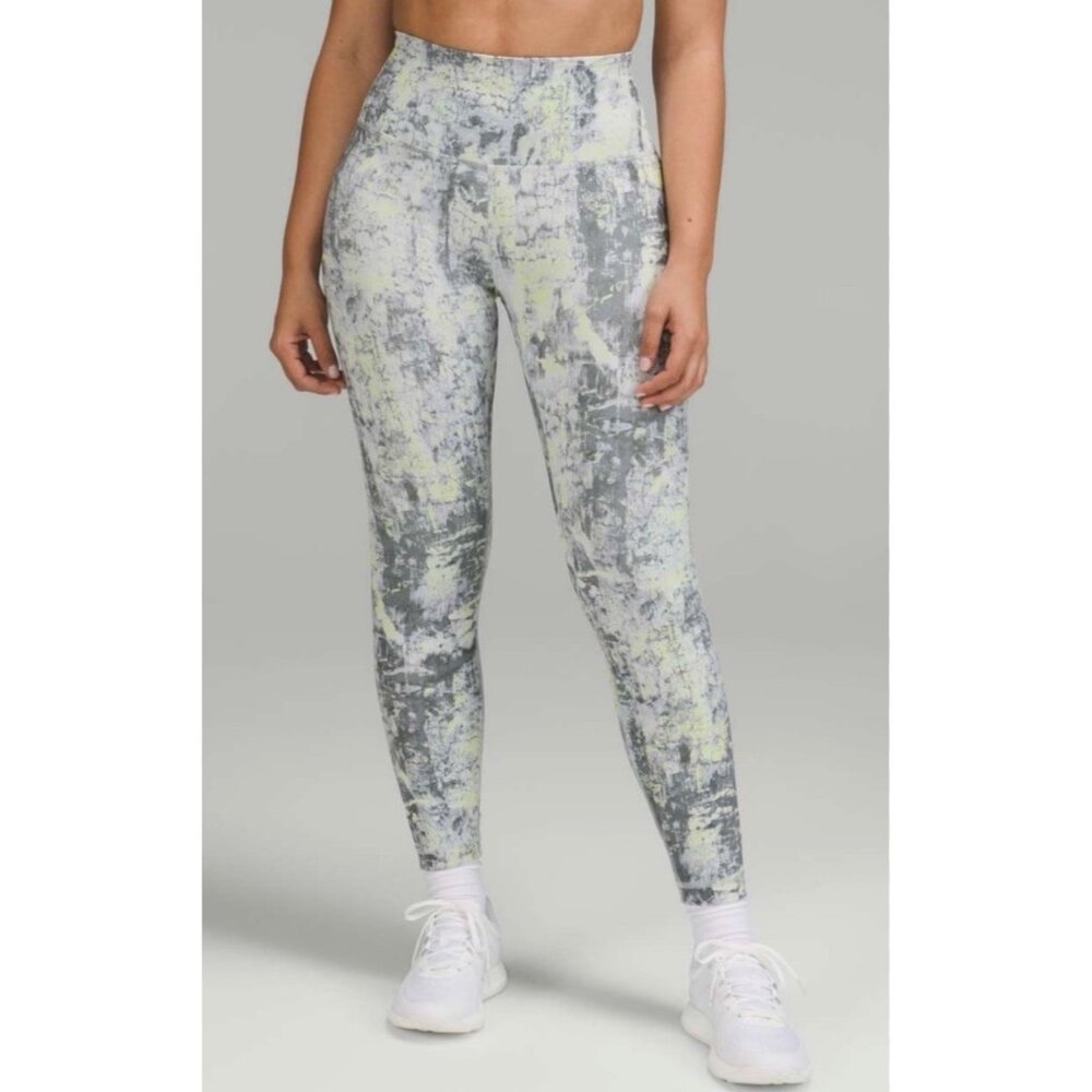 LULULEMON WUNDER TRAIN CONTOUR FIT HIGH-RISE LEGGINGS SIZE 8 GREY AND YELLOW